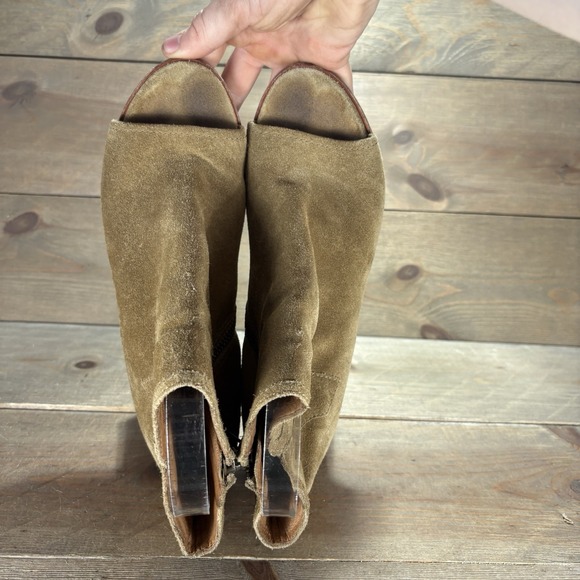 frye dancia womens size 8 shoes brown suede peep toe heel ankle booties boots - Picture 6 of 10